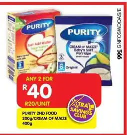 Shoprite PURITY 2ND FOOD 200g/CREAM OF MAIZE 400g offer