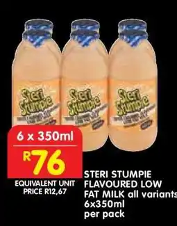 Shoprite STERI STUMPIE FLAVOURED LOW FAT MILK all variants 6x350ml per pack offer