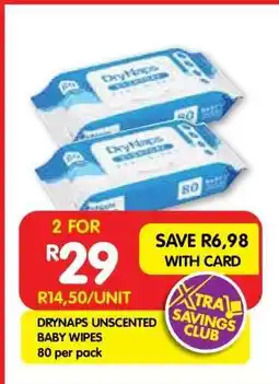 Shoprite DRYNAPS UNSCENTED BABY WIPES offer