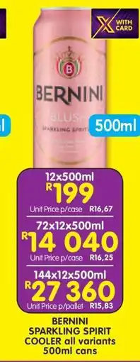 Shoprite BERNINI SPARKLING SPIRIT COOLER all variants 500ml cans offer