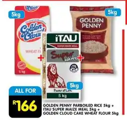 Shoprite GOLDEN PENNY PARBOILED RICE 5kg + ITAU SUPER MAIZE MEAL 5kg + GOLDEN CLOUD CAKE WHEAT FLOUR 5kg offer