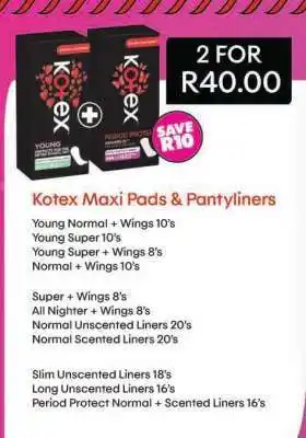 Shoprite Kotex Maxi Pads & Pantyliners offer