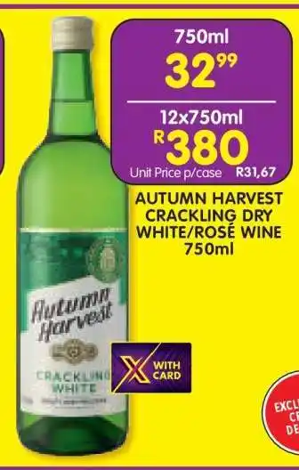 Shoprite AUTUMN HARVEST CRACKLING DRY WHITE/ROSÉ WINE 750ml offer
