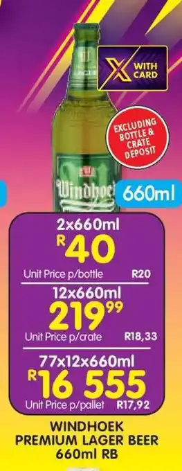 Shoprite WINDHOEK PREMIUM LAGER BEER 660ml RB offer