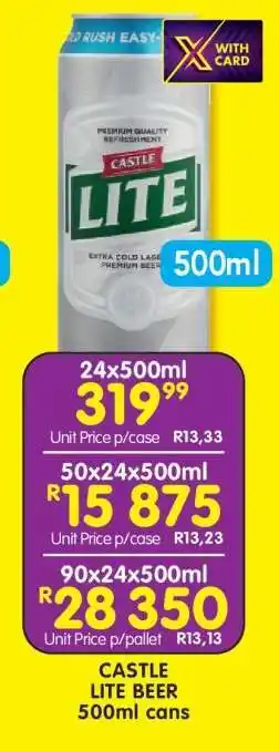Shoprite CASTLE LITE BEER 500ml cans offer