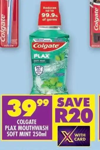 Shoprite COLGATE PLAX MOUTHWASH SOFT MINT 250ml offer