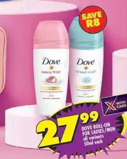 Shoprite Dove Roll-On for Ladies/Men offer