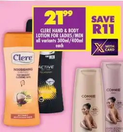 Shoprite CLERE HAND & BODY LOTION FOR LADIES/MEN offer