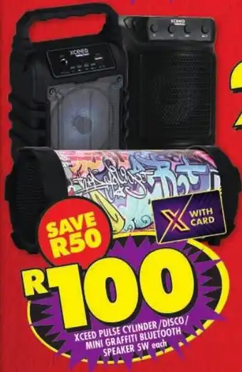 Shoprite Xceed pulse cylinder/ disco/ mini graffiti bluetooth speaker 5w offer