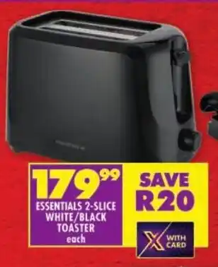 Essentials 2-slice white/ black toaster