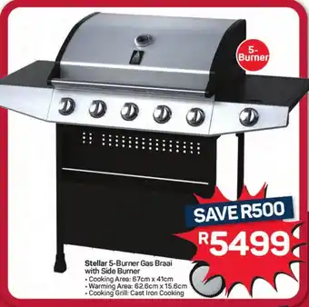 Pick n Pay Hypermarket Stellar 5-Burner Gas Braai with Side Burner offer