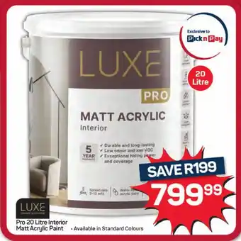 Pick n Pay Hypermarket Luxe Pro Interior Matt Acrylic Paint offer