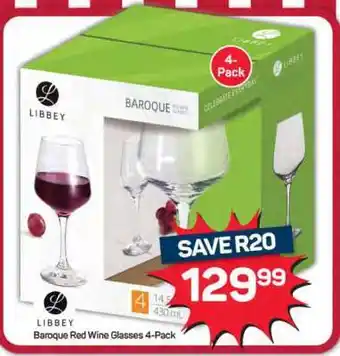 Pick n Pay Hypermarket Libbey Baroque Red Wine Glasses 4-Pack offer