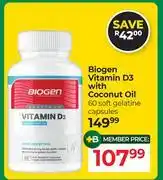 Dis-Chem Biogen Vitamin D3 With Coconut Oil 60 Soft Gelatine Capsules offer