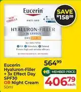 Dis-Chem Eucerin Hyaluron-Filler + 3x Effect Day SPF30 Or Night Cream-50ml Each offer