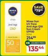 Dis-Chem Nivea Sun UV Face Anti Age Q10 Sun Cream SPF50-50ml offer