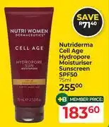 Dis-Chem Nutriderma Cell Age Hydropore Moisturiser Sunscreen SPF50-75ml offer