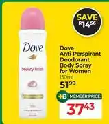 Dis-Chem Dove Anti Perspirant Deodorant Body Spray For Women-150ml offer