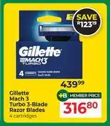 Dis-Chem Gillette Mach 3 Turbo 3 Blade Razor Blades 4 Cartridges offer