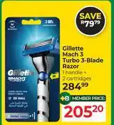 Dis-Chem Gillette Mach 3 Turbo 3 Blade Razor 1 Handle + 2 Cartridges offer