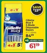 Dis-Chem Gillette Blue 3 3-Blade Disposable Razors 4 + 1 Razors offer