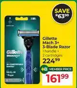 Dis-Chem Gillette Mach 3+ 3 Blade Razor 1 Handle + 2 Cartridges offer