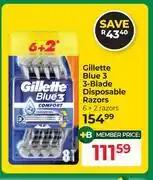 Dis-Chem Gillette Blue 3 3-Blade Disposable Razors 6 + 2 Razors offer