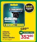 Dis-Chem Gillette Mach 3+ 3 Blade Razor Blades 8 Cartridges offer