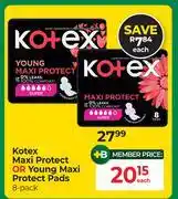 Dis-Chem Kotex Maxi Protect Or Young Maxi Protect Pads 8 Pack-Each offer
