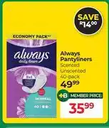 Dis-Chem Always Pantyliners Scented Unscented 40 Pack offer
