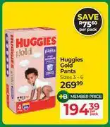 Dis-Chem Huggies Gold Pants Sizes 3-6-Per Pack offer