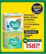 Dis-Chem Pampers Baby Wipes Sensitive 6 x 56 Wipes Or Complete Clean 6 x 64 Wipes-Per Pack offer