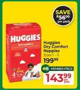 Dis-Chem Huggies Dry Comfort Nappies Sizes 1-5-Per Pack offer