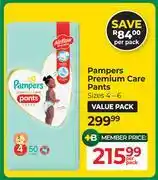 Dis-Chem Pampers Premium Care Pants Sizes 4-6 Value Pack-Per Pack offer