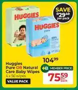 Dis-Chem Huggies Pure Or Natural Care Baby Wipes-4 x 56 Wipes Per Pack offer