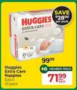 Dis-Chem Huggies Extra Care Nappies Size 0 25 Pack-Per Pack offer