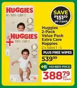 Dis-Chem Huggies 2 Pack Value Pack Extra Care Nappies 2 x Sizes 1-5-Per 2 Pack offer