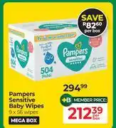Dis-Chem Pampers Sensitive Baby Wipes Mega Box 9 x 56 Wipes-Per Box offer