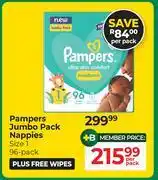 Dis-Chem Pampers Jumbo Pack Nappies Size 1 96 Pack-Per Pack offer