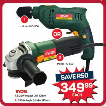 Pick n Pay Hypermarket RYOBI 1500W Impact Drill or 650W Angle Grinder offer