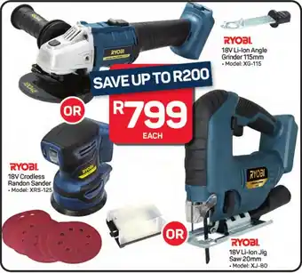 Pick n Pay Hypermarket RYOBI 18V Li-Ion Angle Grinder or 18V Crodless Randon Sander or RYOBI 18V Li-Ion Jig Saw offer