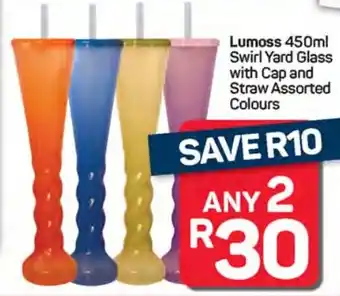 Pick n Pay Hypermarket Lumoss Swirl Yard Glass with Cap and Straw Assorted Colours offer