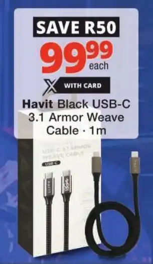 Checkers Havit Black USB-C 3.1 Armor Weave Cable offer