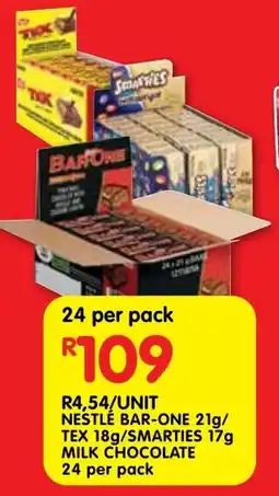 Shoprite Nestlé bar-one/ tex/ smarties milk chocolate offer