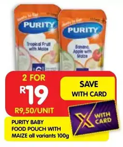 Shoprite Purity baby food pouch with maize offer