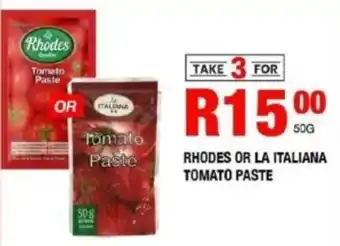 Take 'n Pay Rhodes or la italiana tomato paste offer