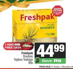 Spar Freshpak Rooibos Tagless Teabags 80s offer