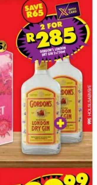 Gordon's gin 2 offer at Shoprite Liquor