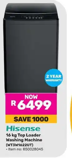 Game Hisense 16 kg Top Loader Washing Machine (WT3W1622UT) offer