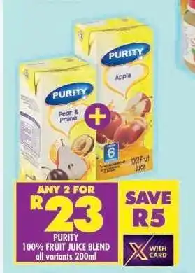 Shoprite PURITY 100% FRUIT JUICE BLEND all variants 200ml offer